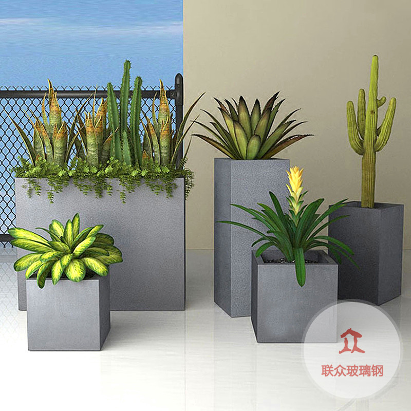 花器玻璃鋼長方形花盆定制黑色商場(chǎng)美陳花箱組合隔斷花槽廣州樹池