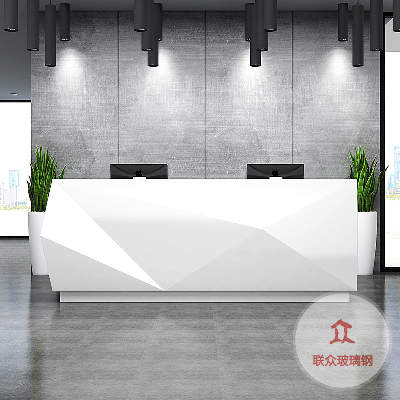 酒店美陳商場服務前臺玻璃鋼辦公家具創(chuàng)意藝術波浪形吧臺生產(chǎn)廠家