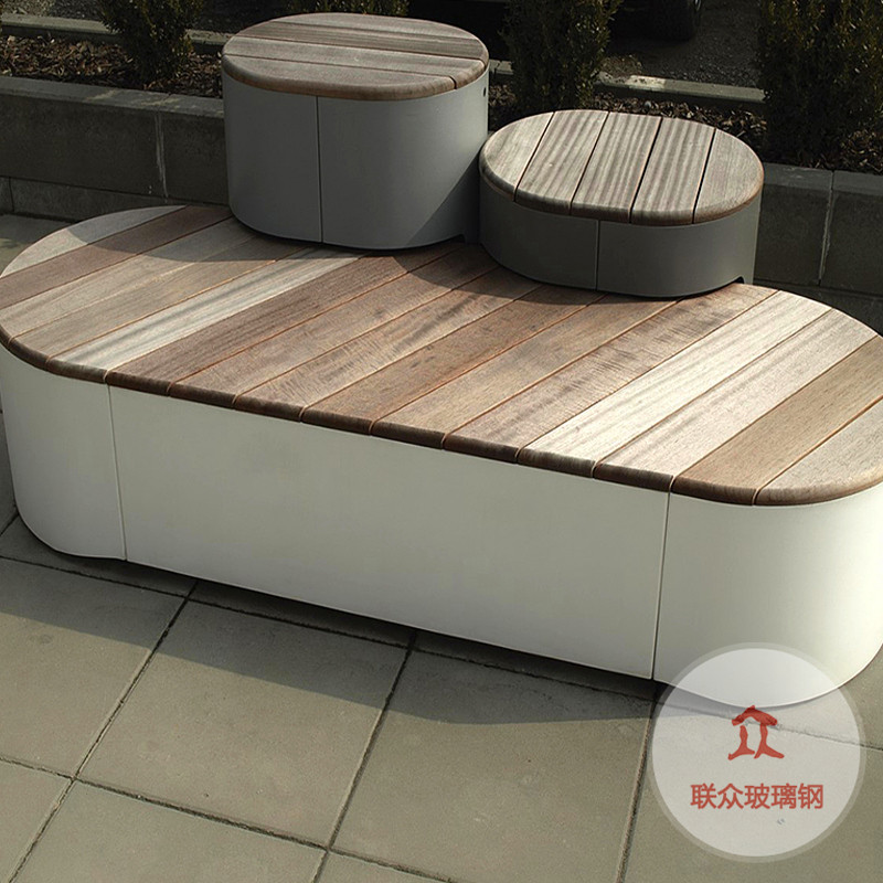 商場(chǎng)休閑座椅創(chuàng)意美陳玻璃鋼花盆座椅組合環(huán)形坐凳休息等候椅定制